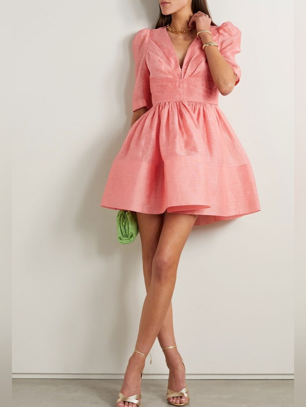 Zimmermann Wonderland Gathered Mini Dress In Silk And Linen